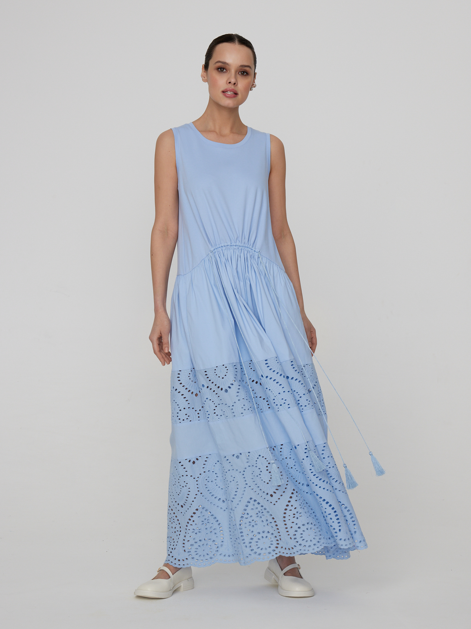 Платье женское лагуна платье malina хлопок карманы размер 44 46 синий голубой